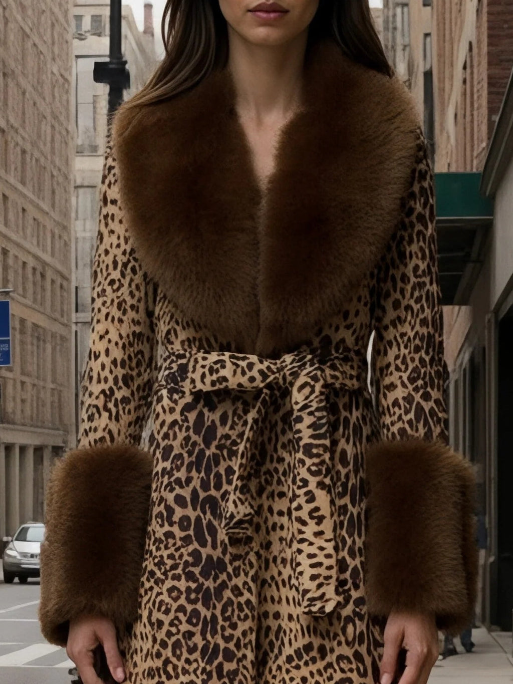 Leopard print patchwork teddy coat