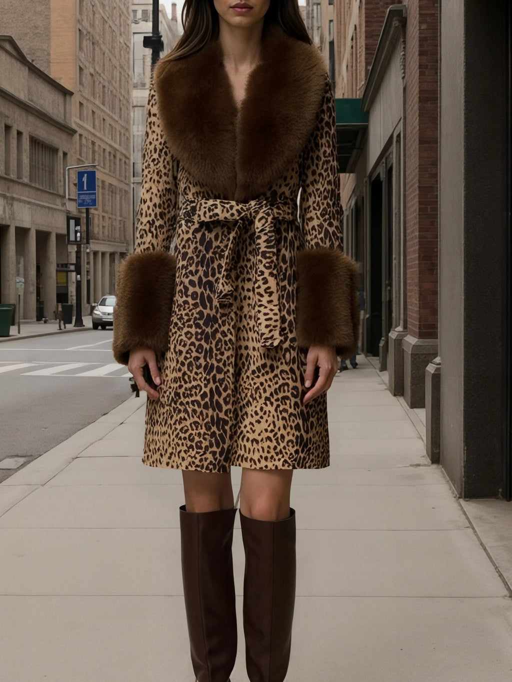 Leopard print patchwork teddy coat