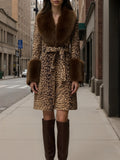 Leopard print patchwork teddy coat