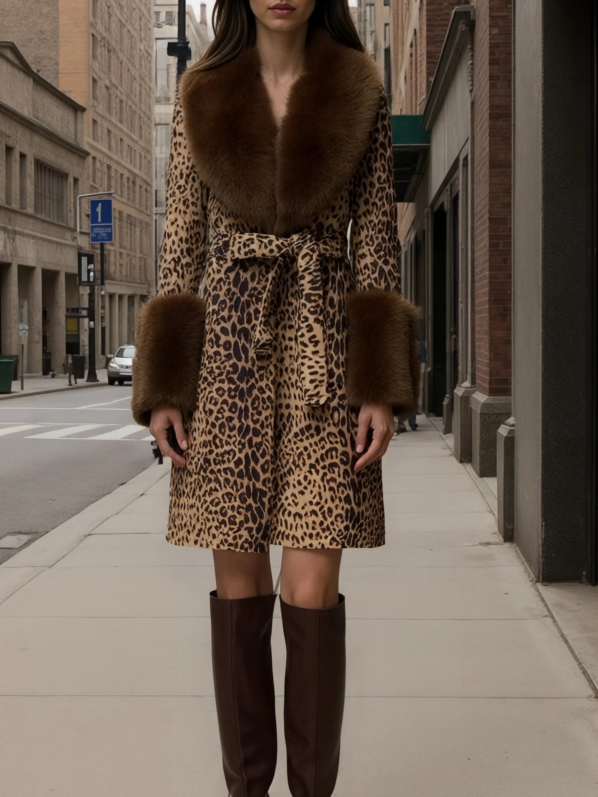 Leopard print patchwork teddy coat