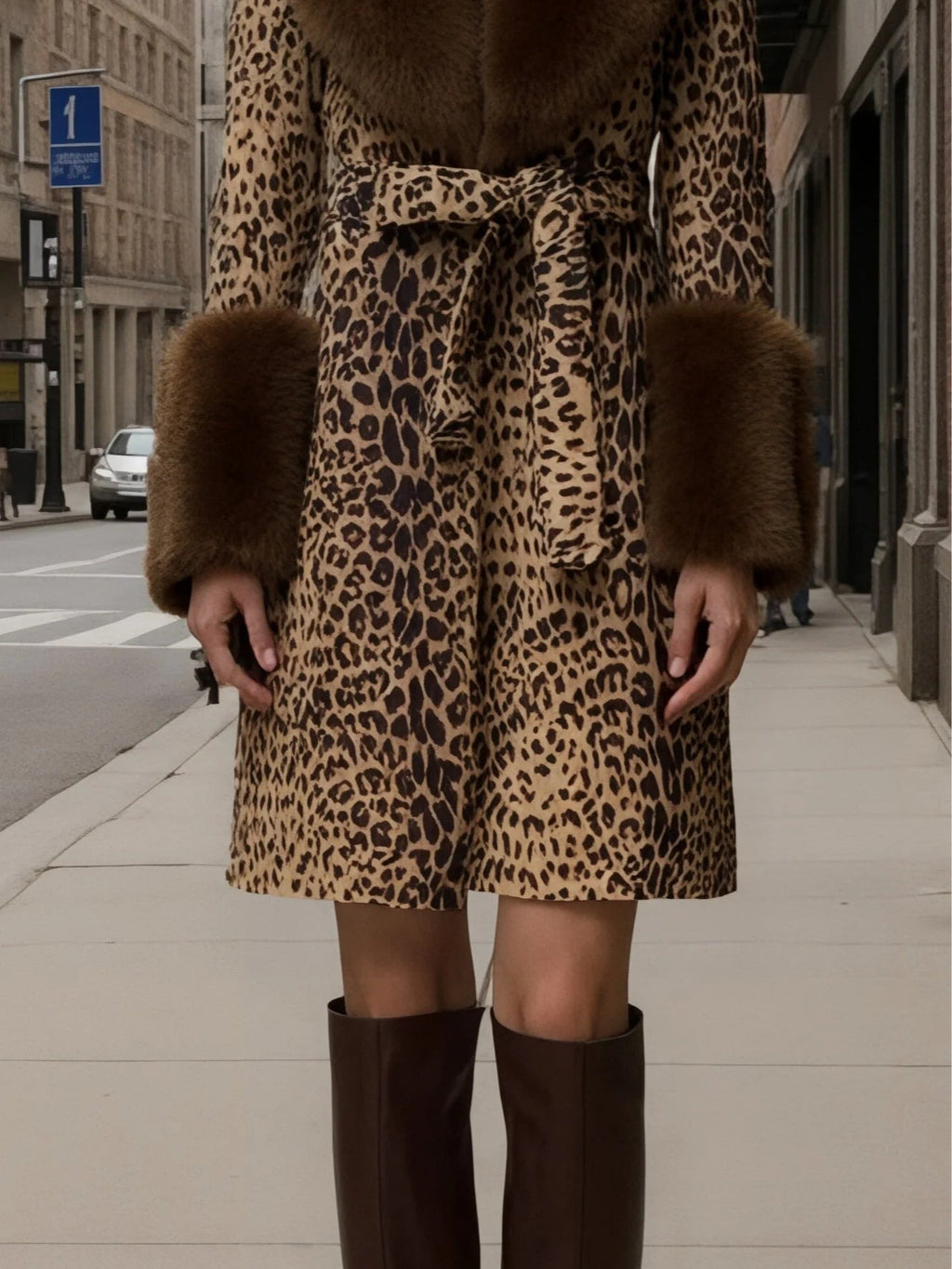 Leopard print patchwork teddy coat
