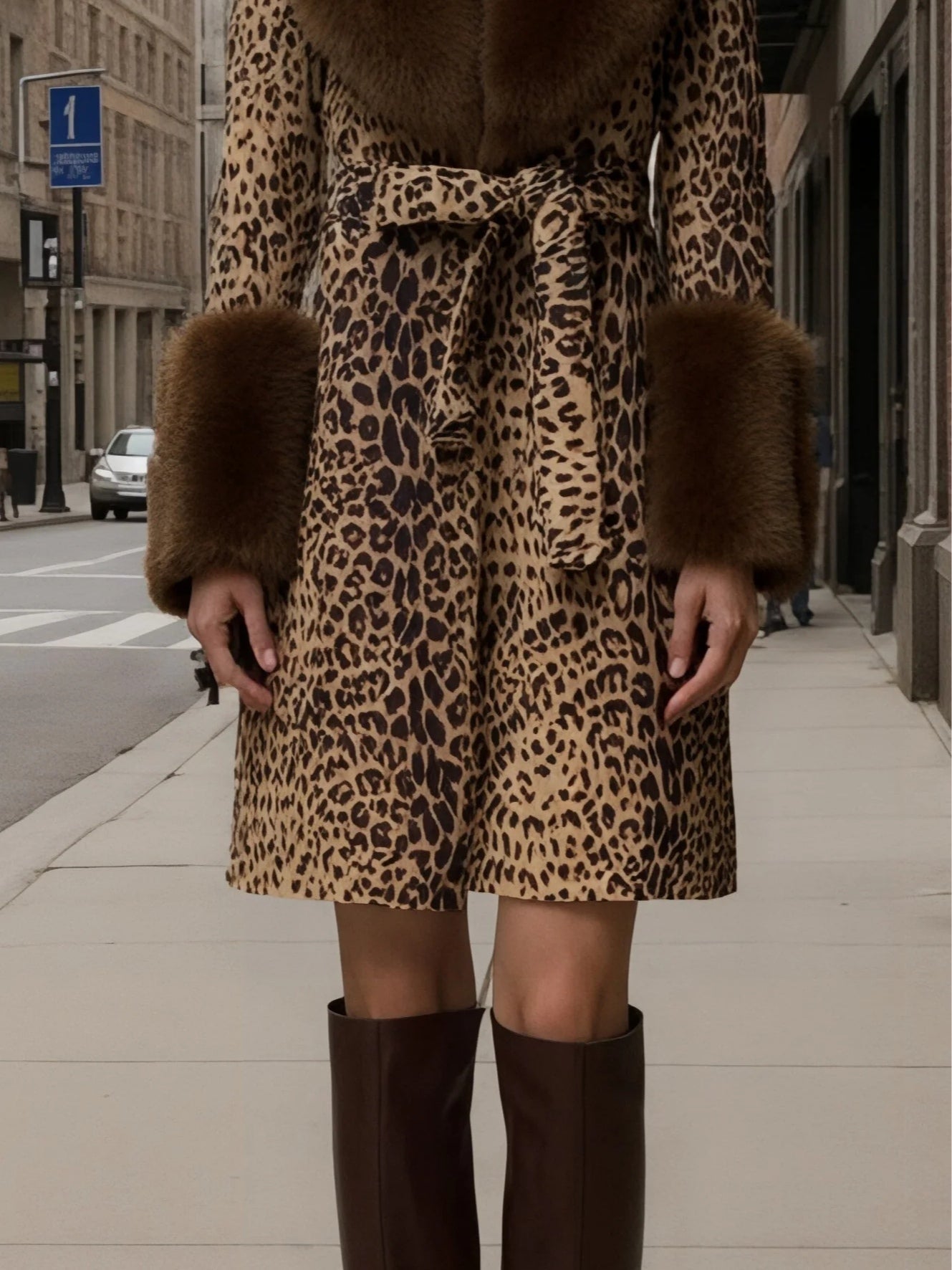 Leopard print patchwork teddy coat