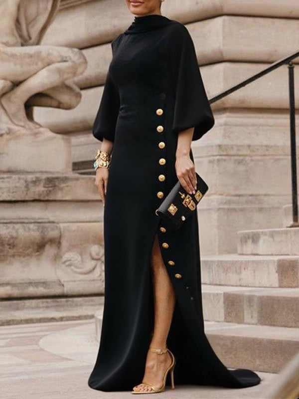 Elegant Maxi Dress with Side Buttons