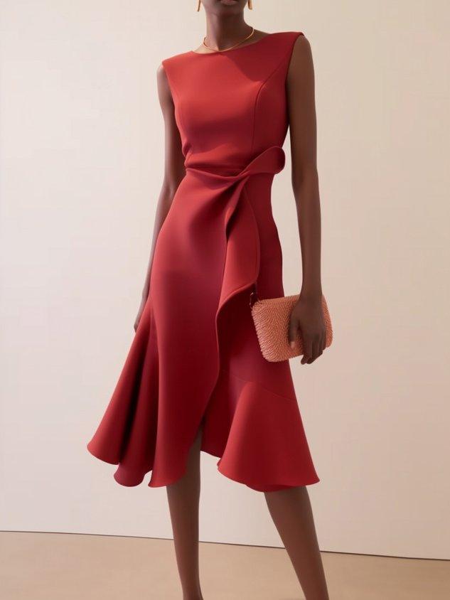 Elegant Sleeveless Midi Dress with Ruched Waist Twist – Day to Night