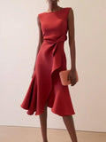 Elegant Sleeveless Midi Dress with Ruched Waist Twist – Day to Night