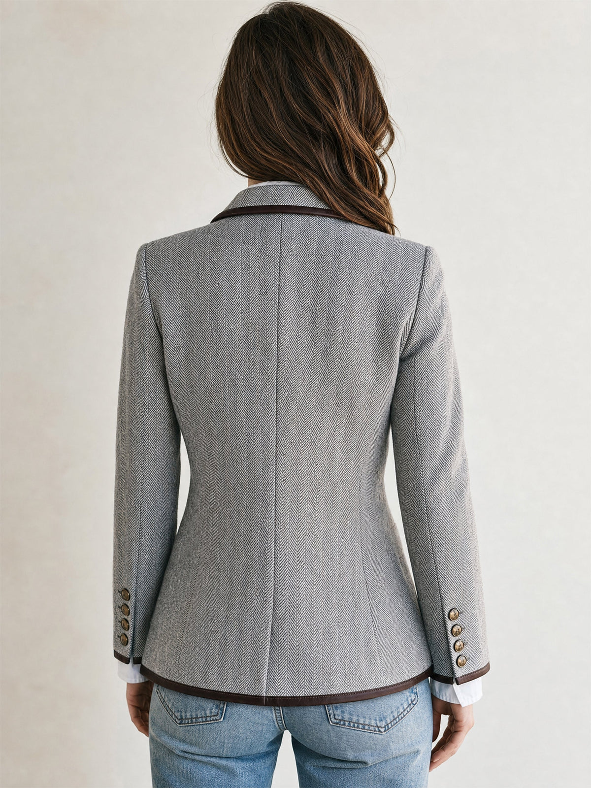 Herringbone Tailored Blazer Coat Office Jacket