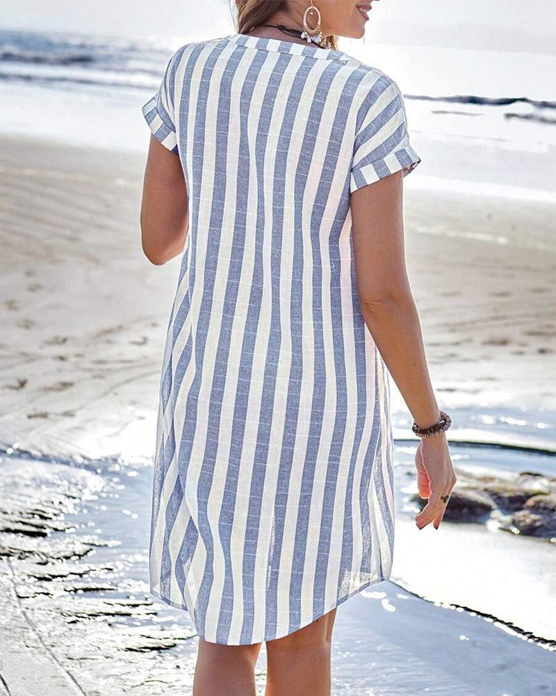 MARTINE | ELEGANT STRIPED SHIRT DRESS - Rossis Family Boutique Miami