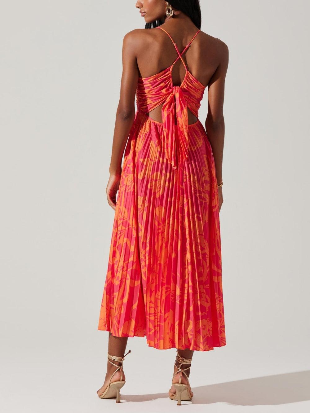 Elegant Floral Pleated Midi Dress
