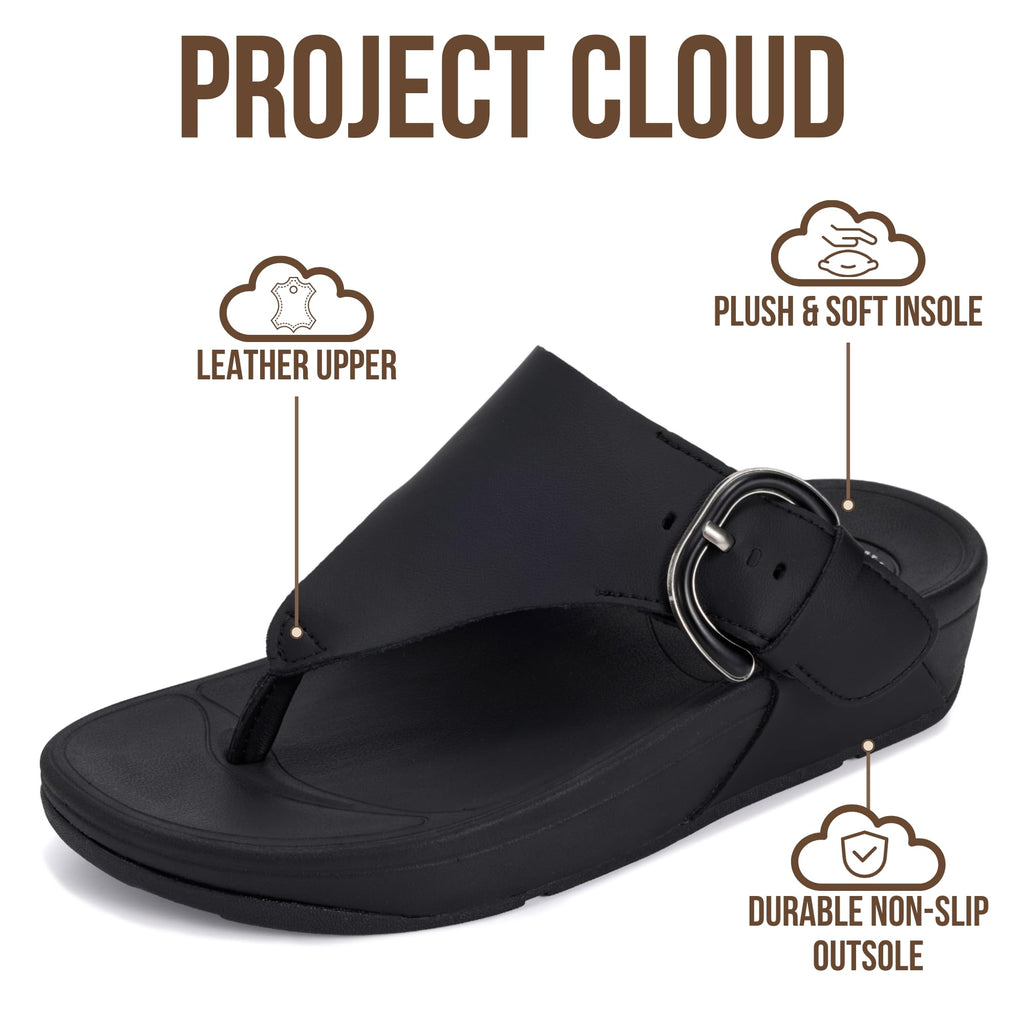 Women's | Leather Thong Sandals | Adjustable Buckle | Plush and Soft Insole | Lightweight | Non-Slip - Arlee Buckle