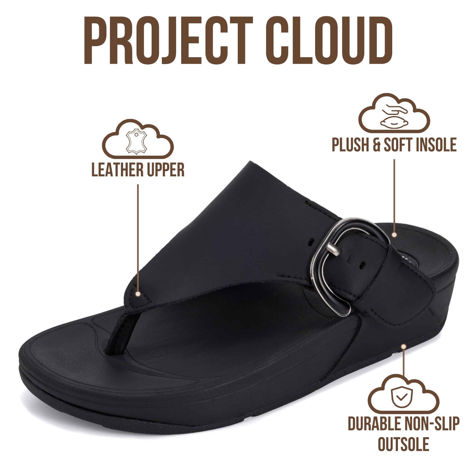 Women's | Leather Thong Sandals | Adjustable Buckle | Plush and Soft Insole | Lightweight | Non-Slip - Arlee Buckle