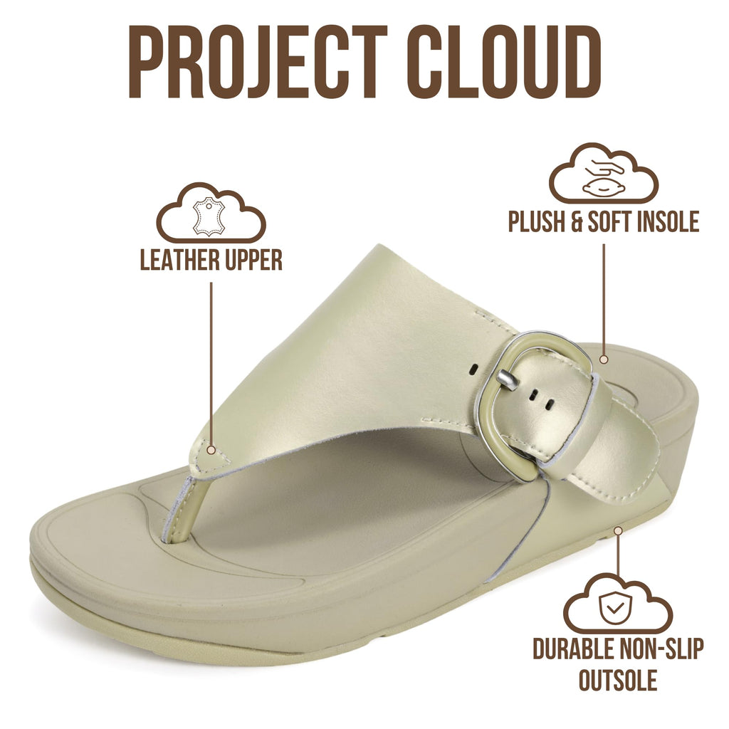 Women's | Leather Thong Sandals | Adjustable Buckle | Plush and Soft Insole | Lightweight | Non-Slip - Arlee Buckle