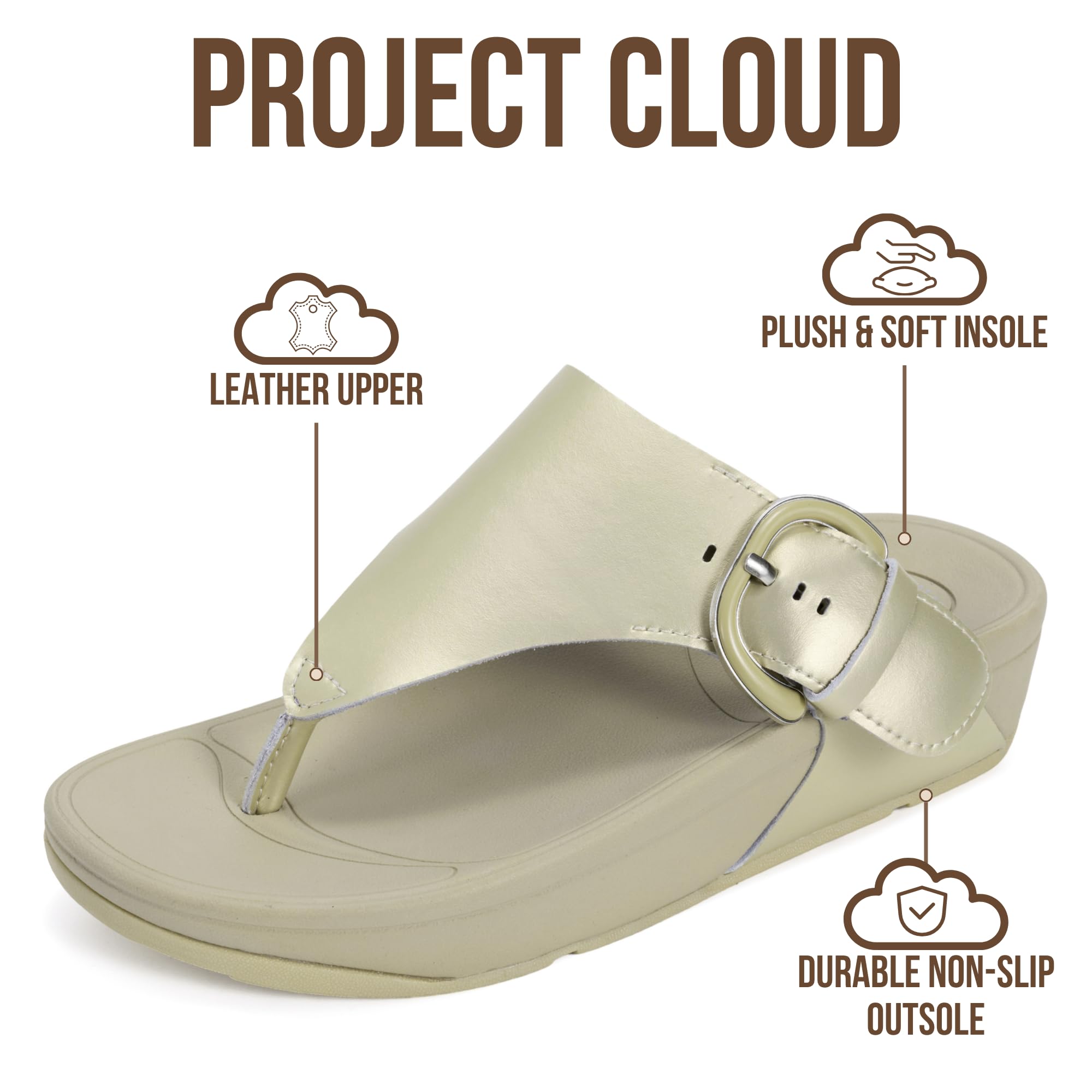 Women's | Leather Thong Sandals | Adjustable Buckle | Plush and Soft Insole | Lightweight | Non-Slip - Arlee Buckle