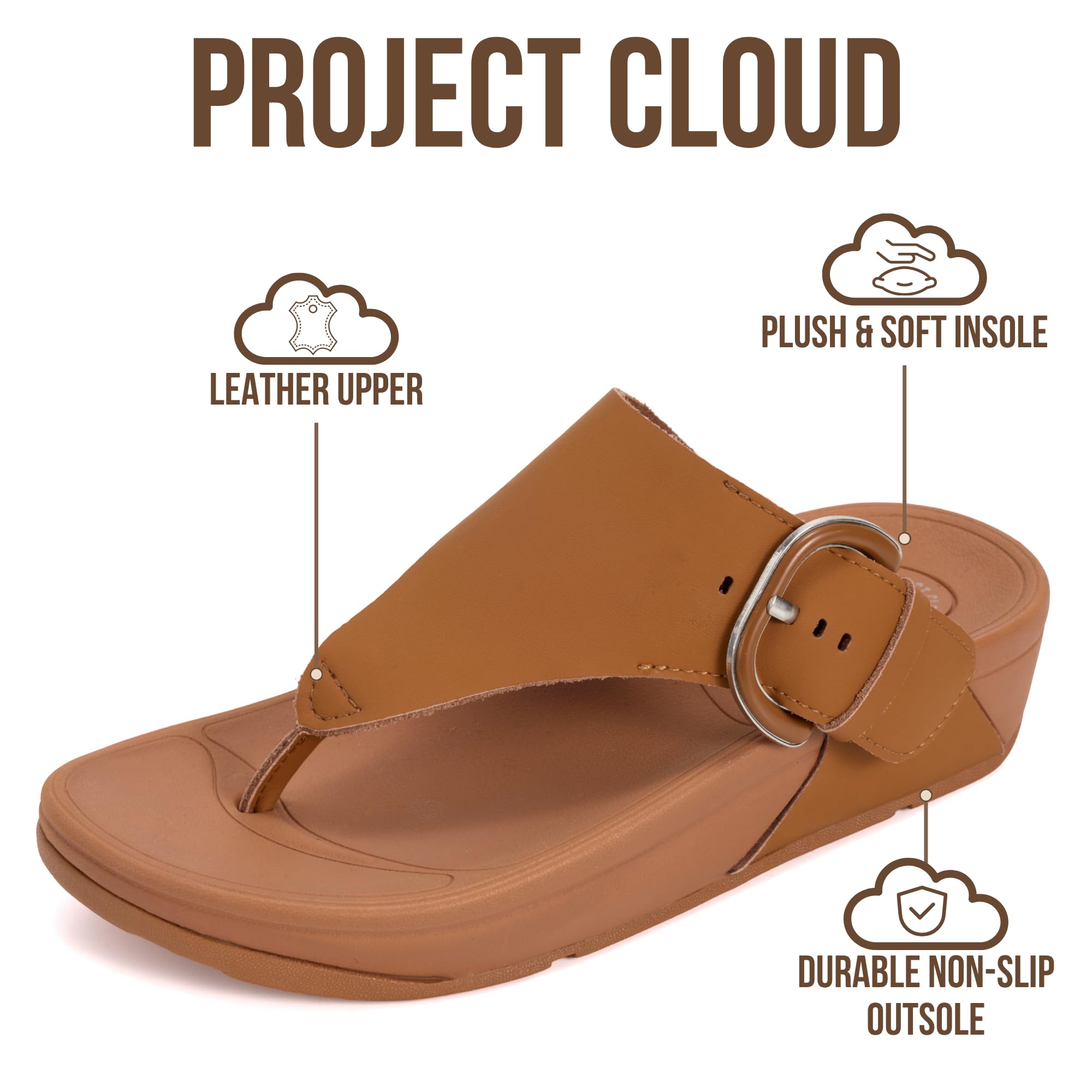 Women's | Leather Thong Sandals | Adjustable Buckle | Plush and Soft Insole | Lightweight | Non-Slip - Arlee Buckle