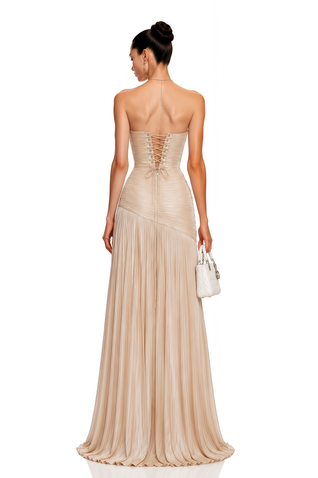 Angelina Champagne Brown Off Shoulder Pleated Maxi Dress