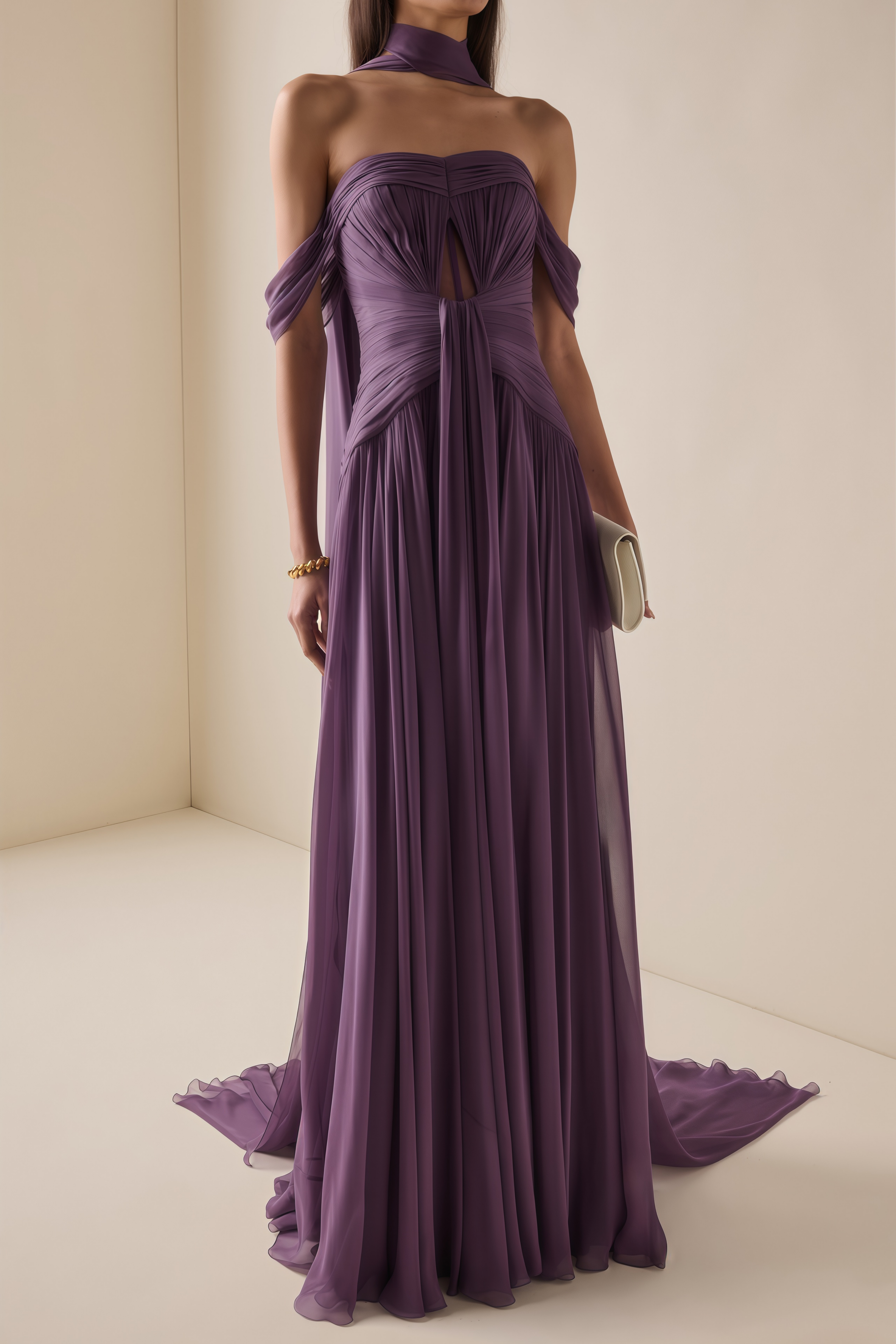Annabelle Purple Off Shoulder Ruched Maxi Dress with Twist Front