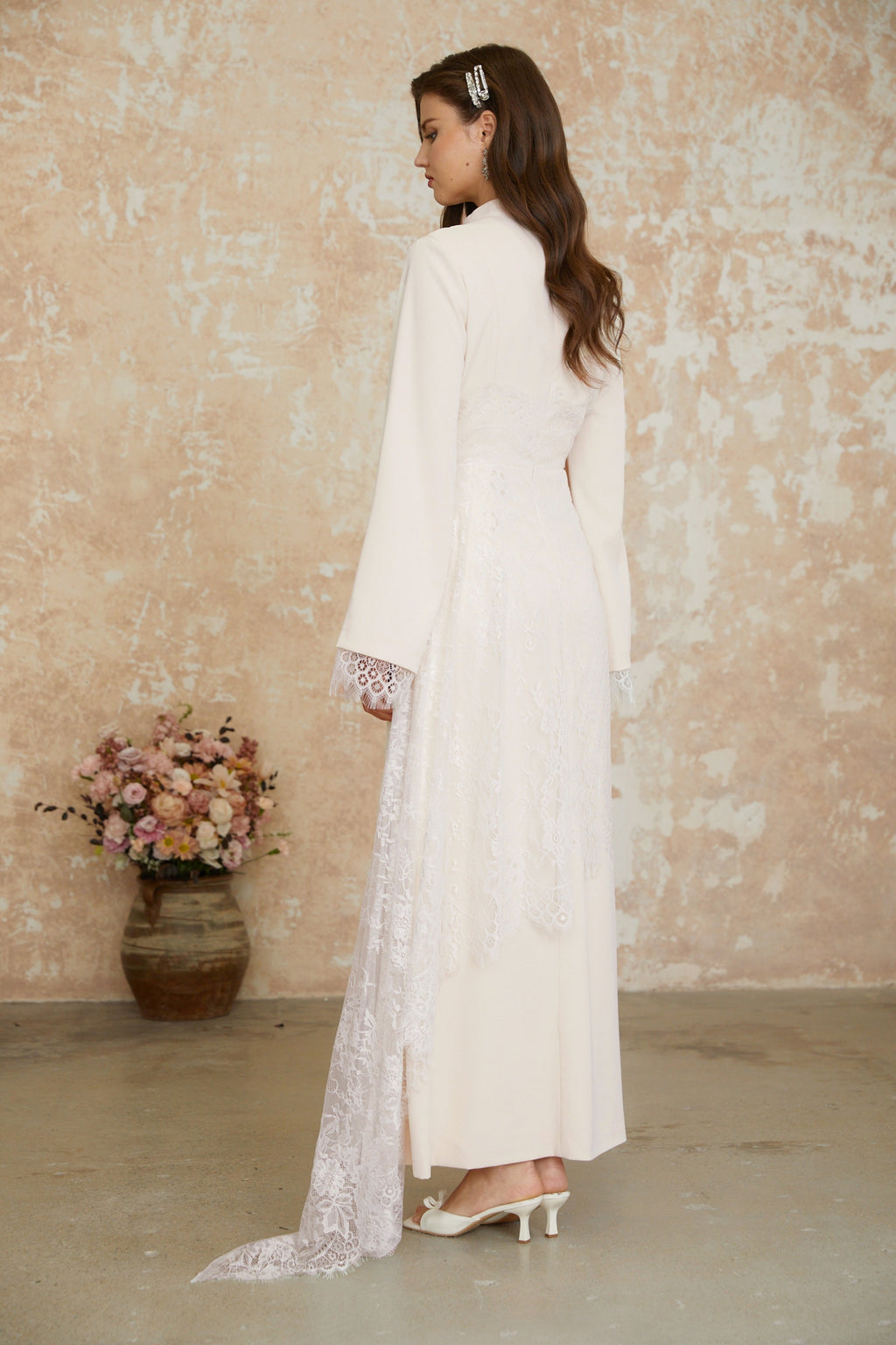 Elysia White Asymmetrical Floral Lace Maxi Dress
