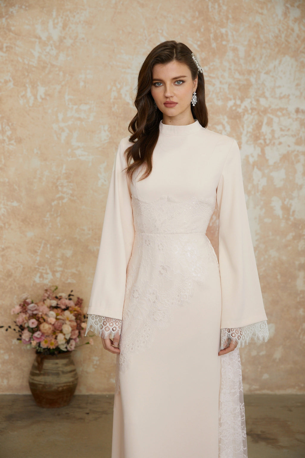 Elysia White Asymmetrical Floral Lace Maxi Dress