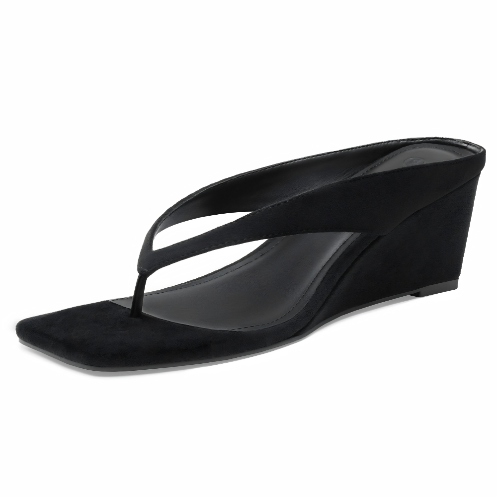 Portofino Square-Toe Thong Wedge Sandals – Sleek Lift, Cloud-Soft Steps