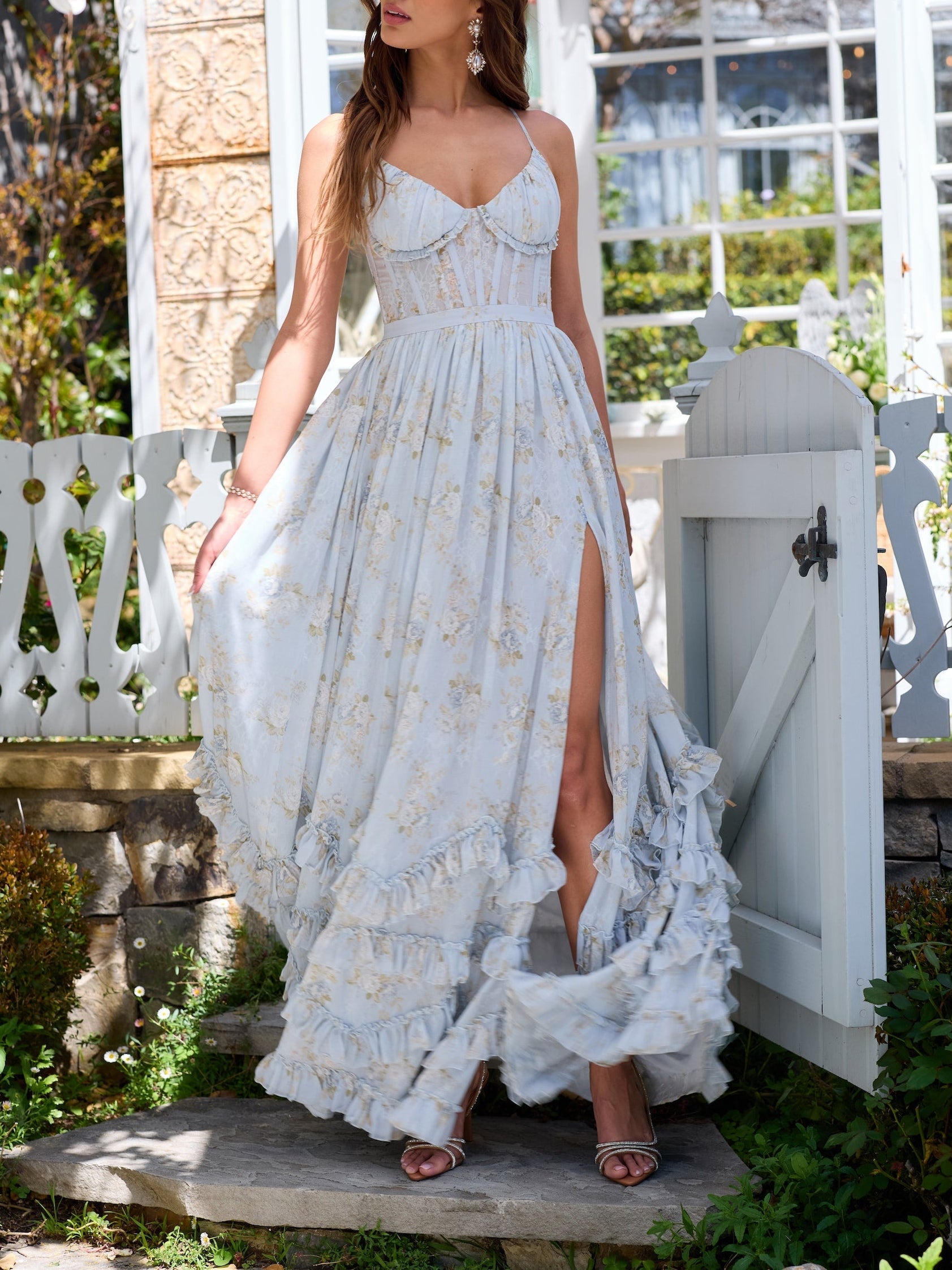 Floral Maxi Dress with Ruffles and Slit