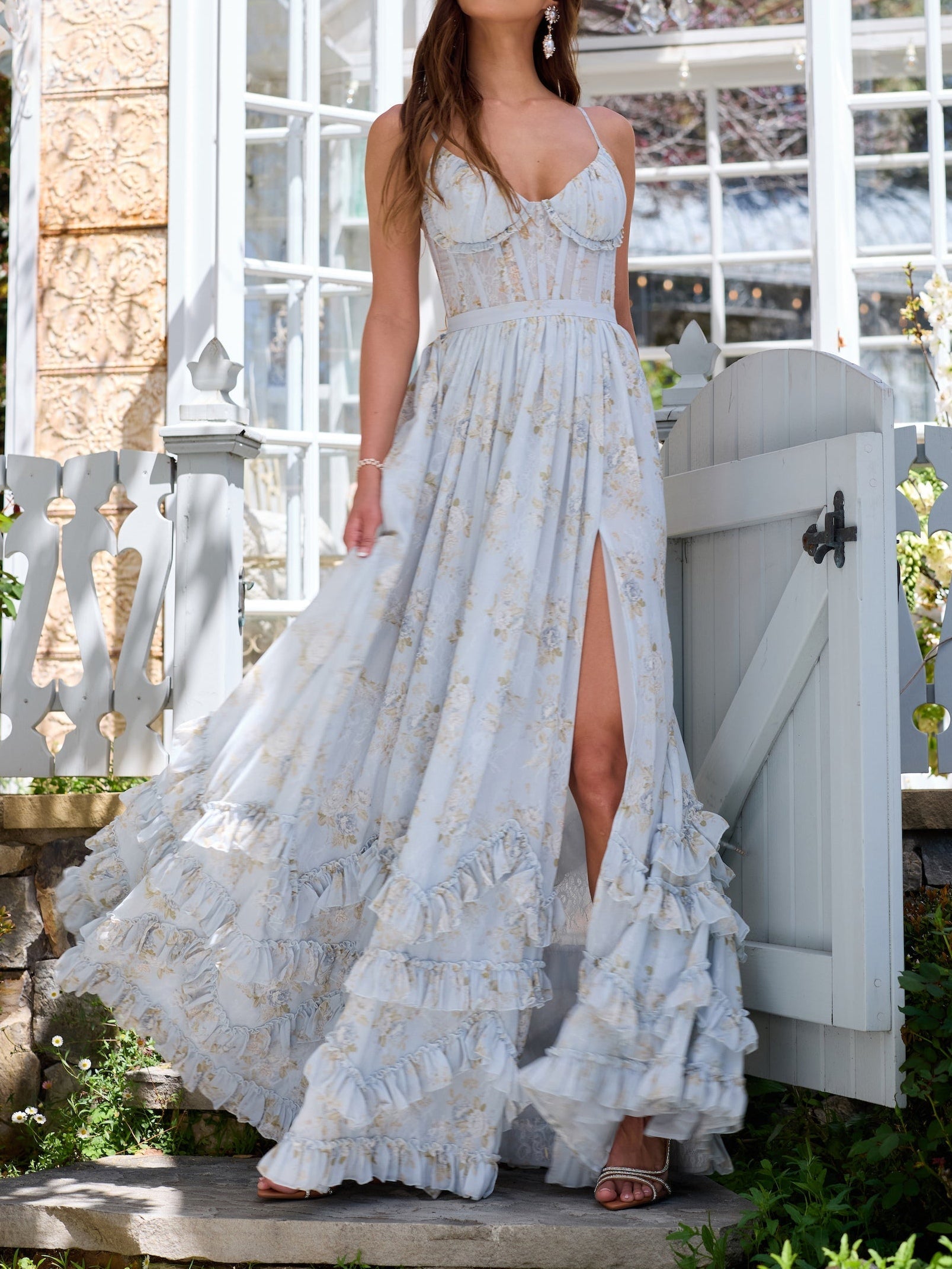 Floral Maxi Dress with Ruffles and Slit