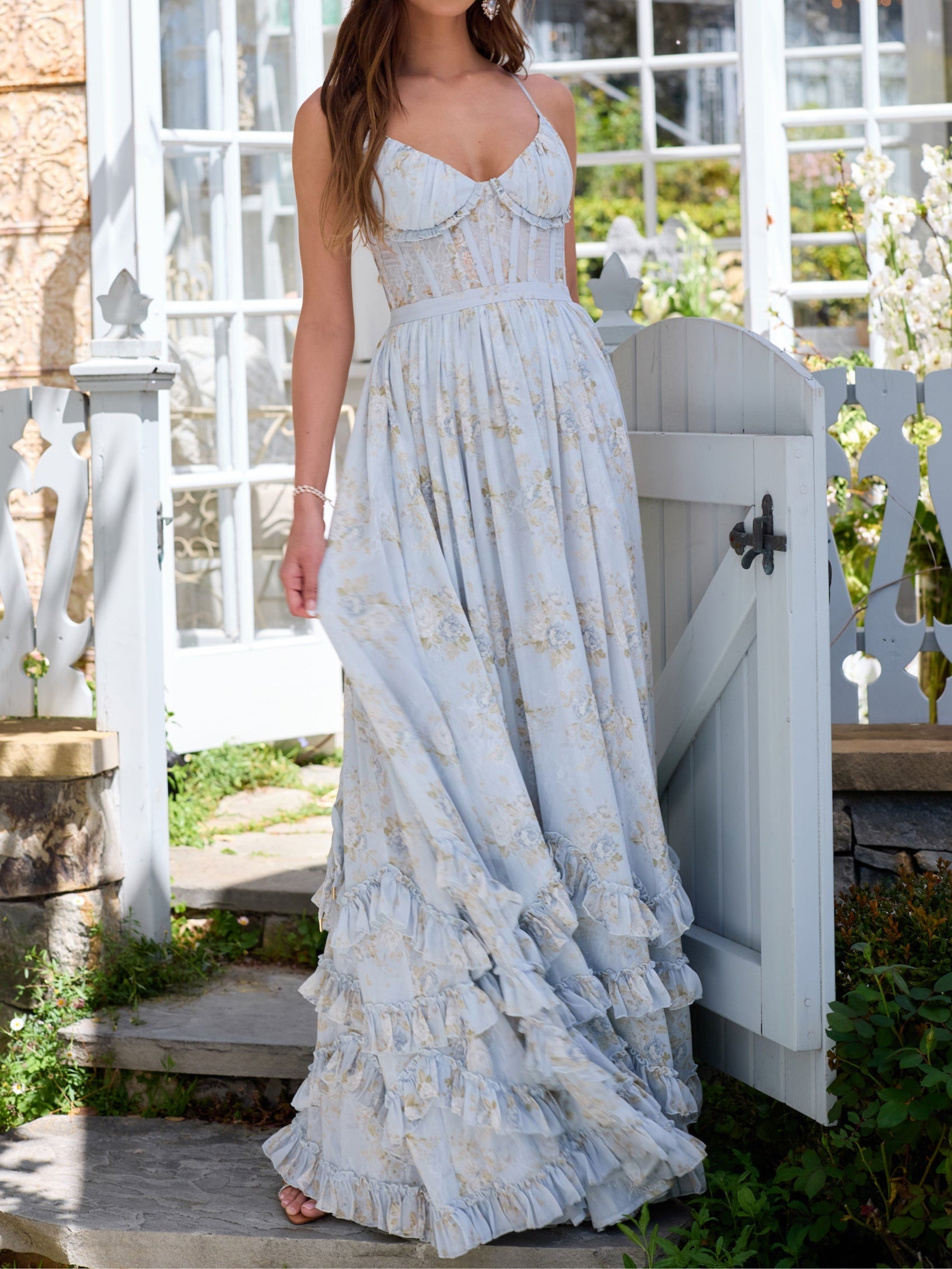 Floral Maxi Dress with Ruffles and Slit