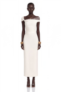 Roshanak White One Shoulder Midi Dress with Lace Panels