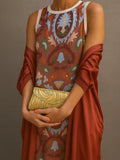 Elegant two-piece printed dress with cape