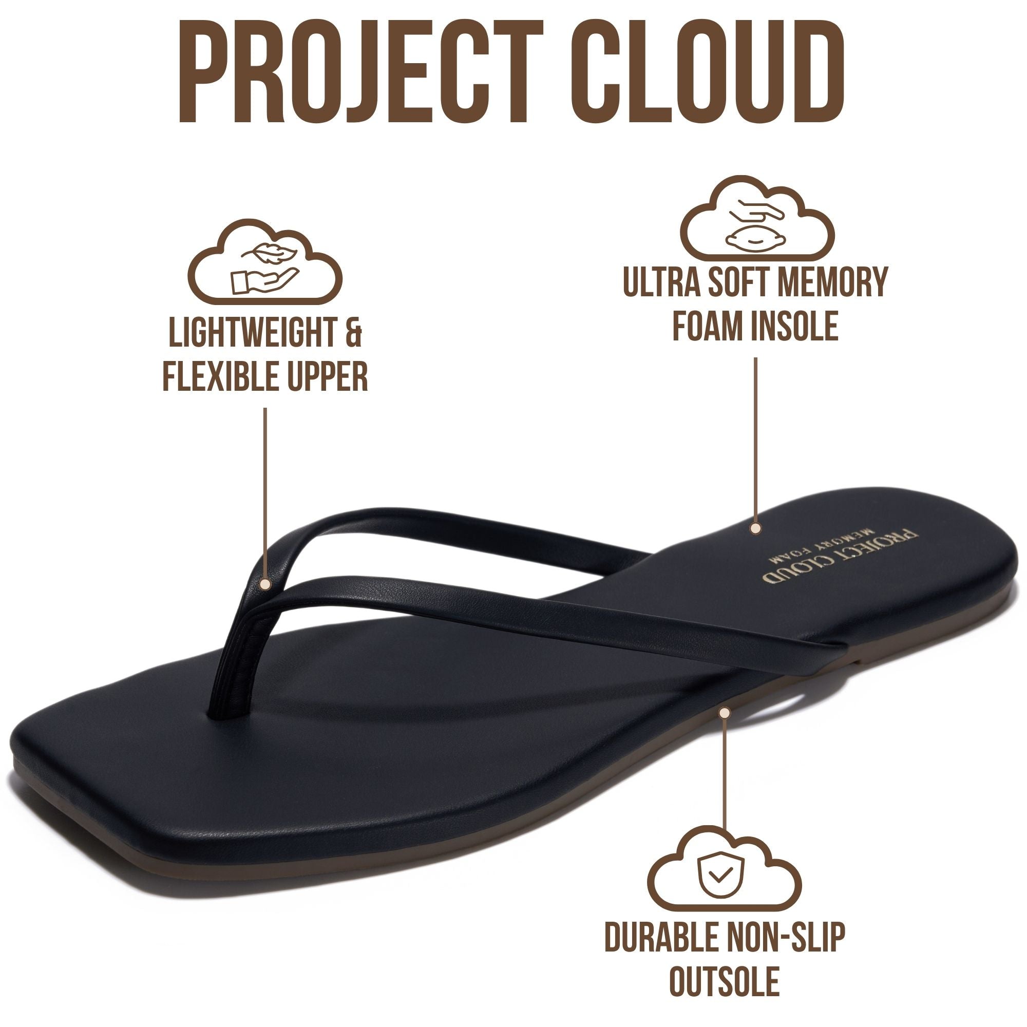 Women's | Square Toe Flip Flops | Memory Foam | Non-Slip - Dedication