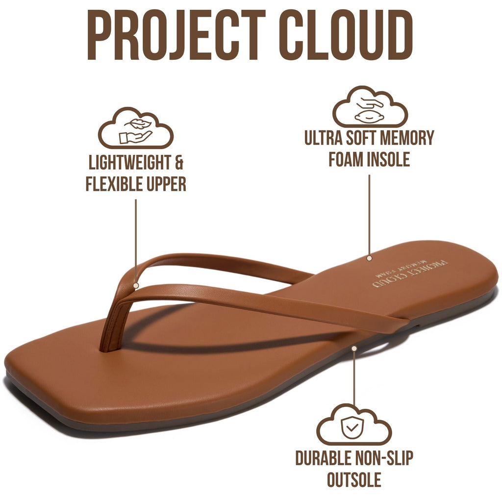 Women's | Square Toe Flip Flops | Memory Foam | Non-Slip - Dedication