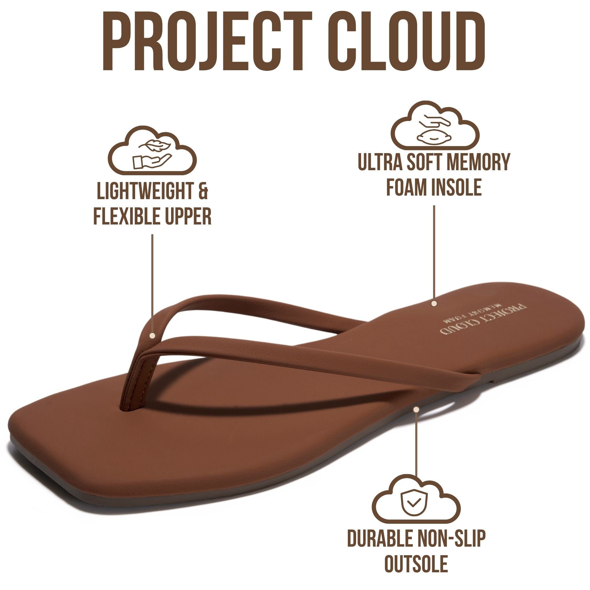 Women's | Square Toe Flip Flops | Memory Foam | Non-Slip - Dedication