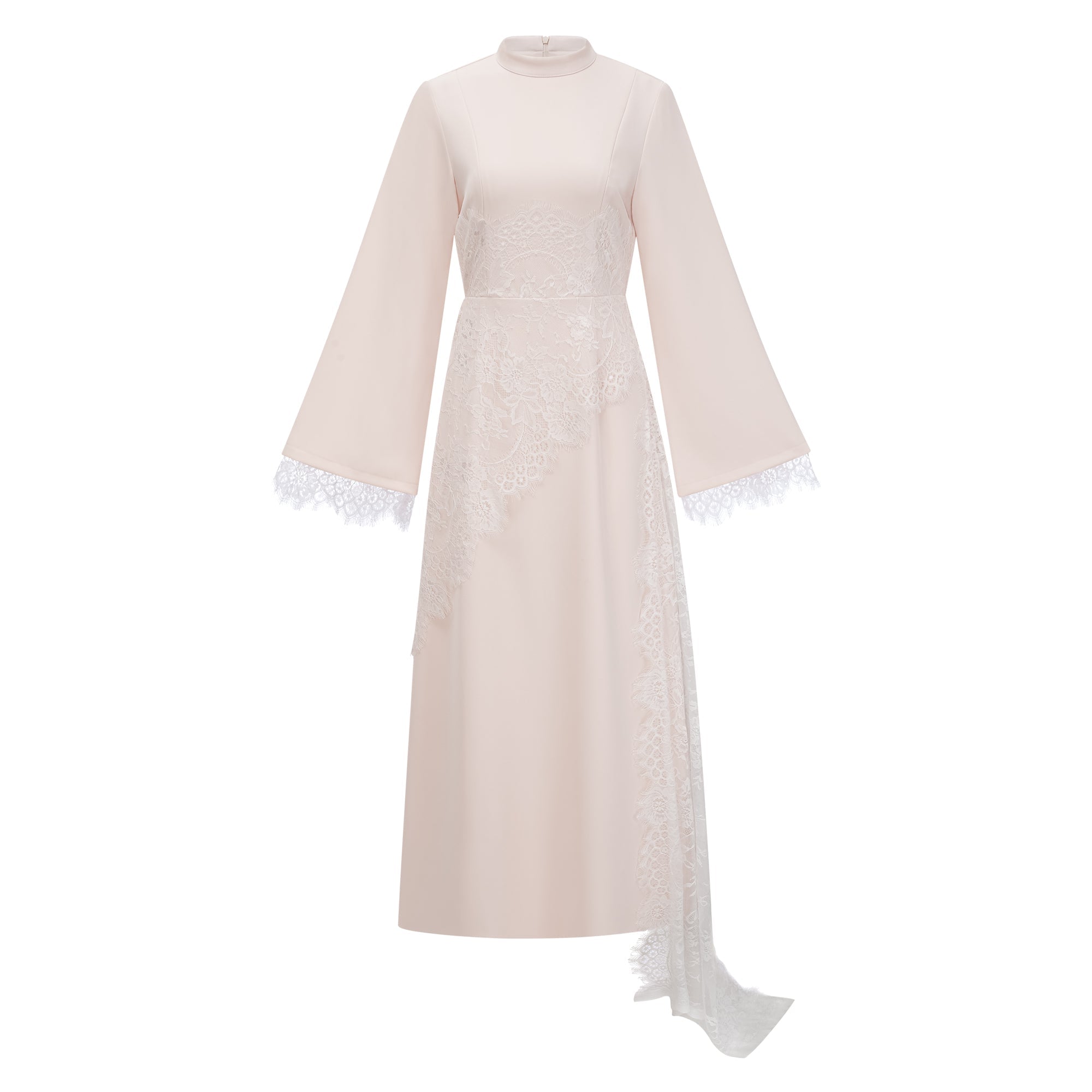 Elysia White Asymmetrical Floral Lace Maxi Dress
