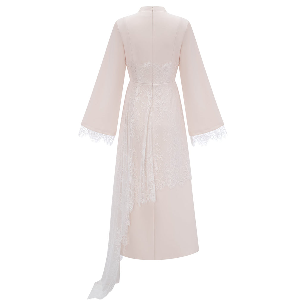 Elysia White Asymmetrical Floral Lace Maxi Dress