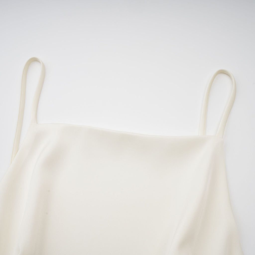 Lyna White Satin Ruffled Mini Dress with Shawl Panel Detail