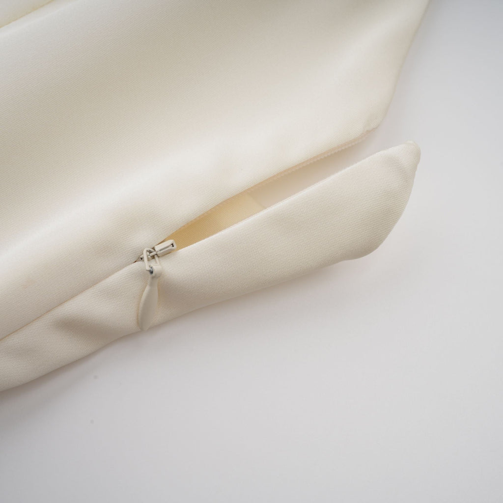 Lyna White Satin Ruffled Mini Dress with Shawl Panel Detail