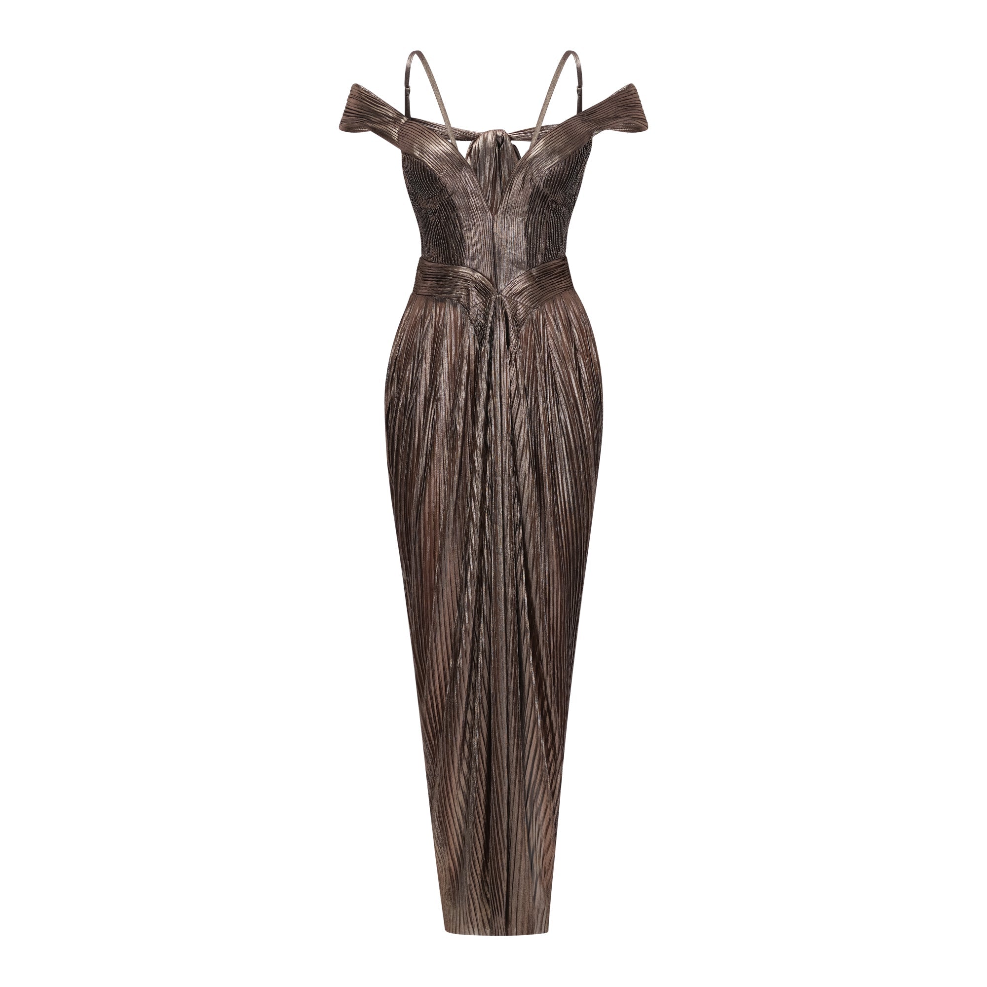 Marise Brown Draped Satin Maxi Dress