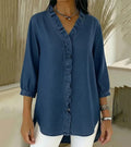 ADELE | Flowing Denim Blouse with V-Neck and Ruffles