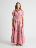 Xanthea | Abito Camicia Maxi Floral Texturizzato con Maniche Corte e Cintura