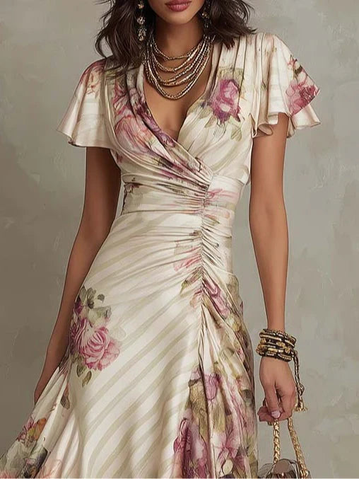 Alba™ | Abito Midi Floreale con Arricci Eleganti