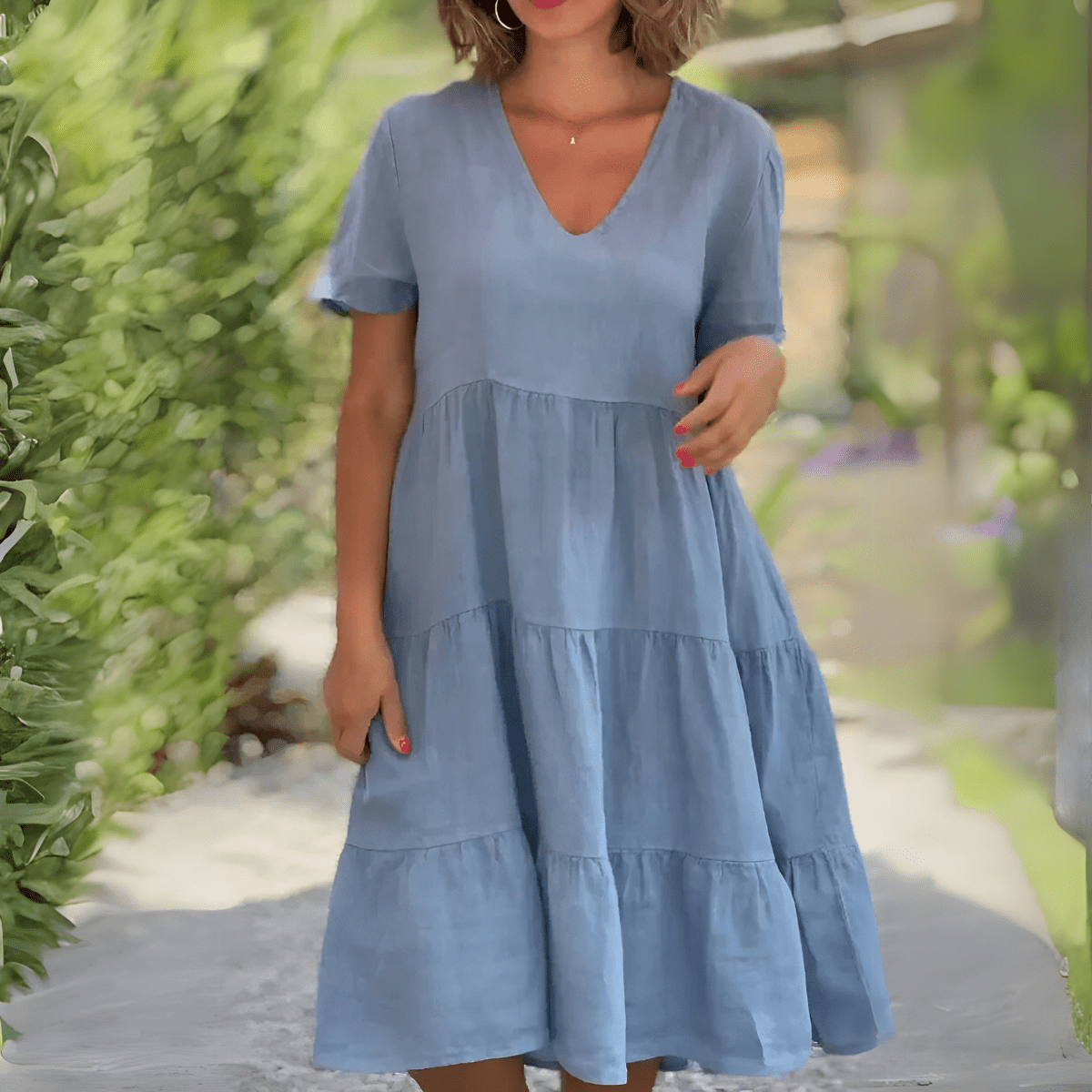 LUCE | LOOSE DRESS WITH V - NECK - Rossis Family Boutique Miami