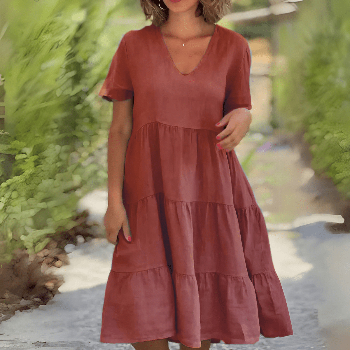 LUCE | LOOSE DRESS WITH V - NECK - Rossis Family Boutique Miami