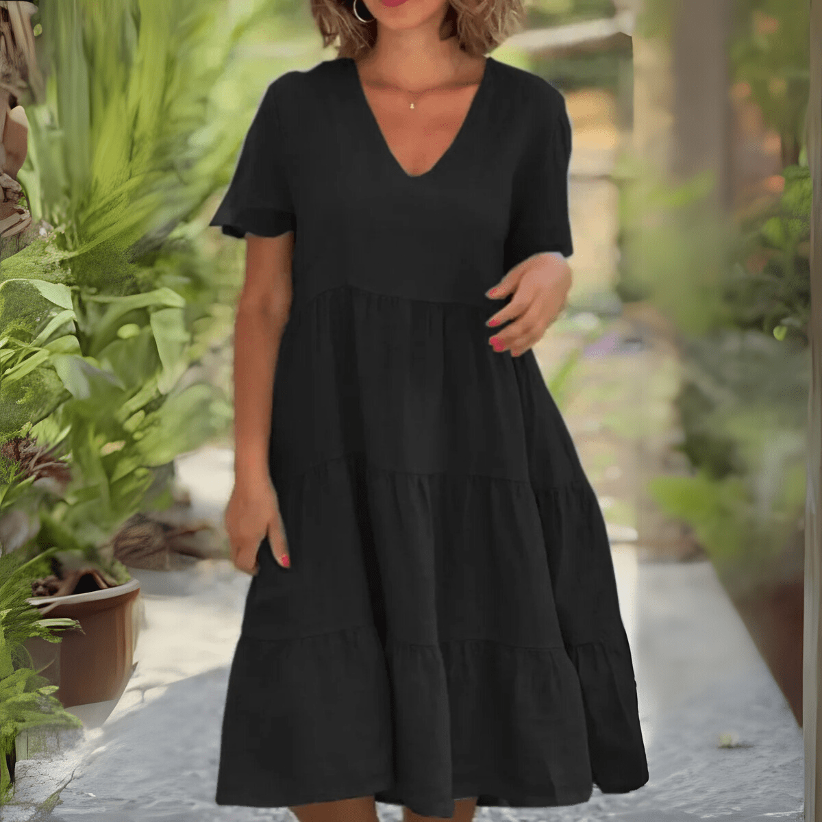 LUCE | LOOSE DRESS WITH V - NECK - Rossis Family Boutique Miami