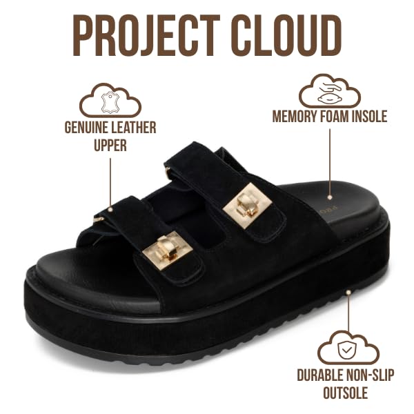 Women's | Genuine Leather Platform Sandals | Memory Foam Insole | Lightweight | Non-Slip - Havana