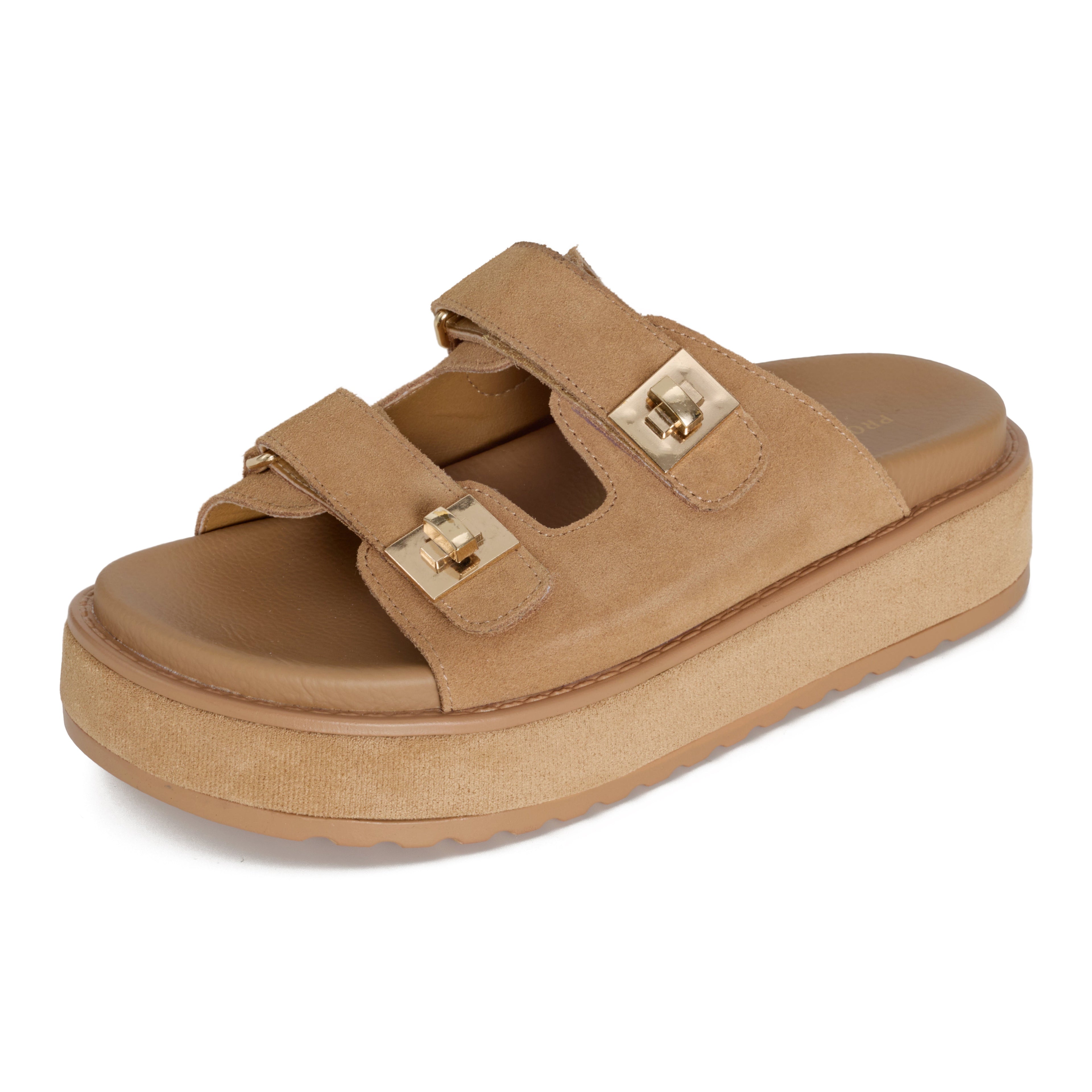 Women's | Genuine Leather Platform Sandals | Memory Foam Insole | Lightweight | Non-Slip - Havana