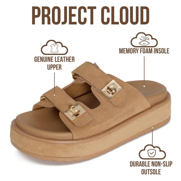 Women's | Genuine Leather Platform Sandals | Memory Foam Insole | Lightweight | Non-Slip - Havana