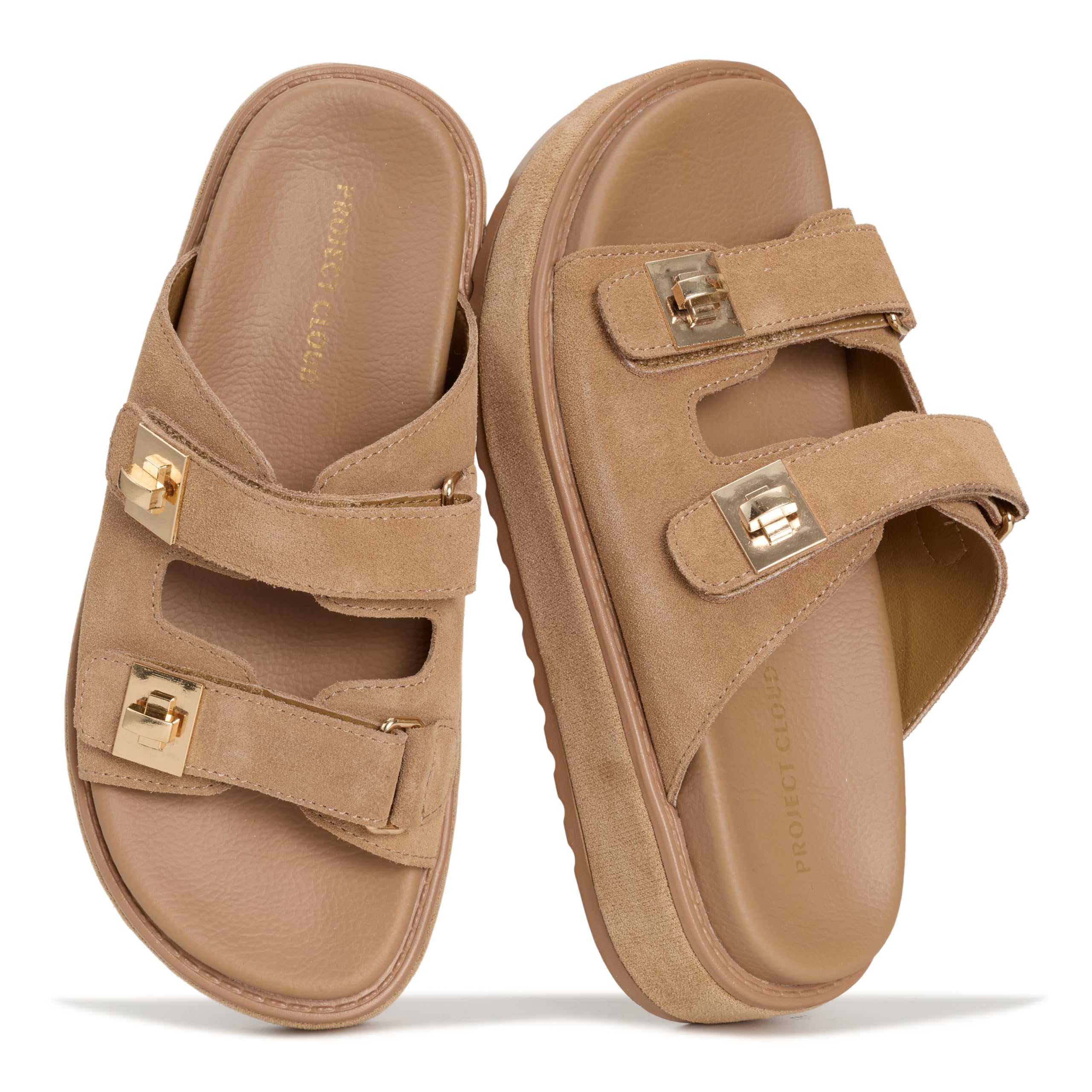 Women's | Genuine Leather Platform Sandals | Memory Foam Insole | Lightweight | Non-Slip - Havana