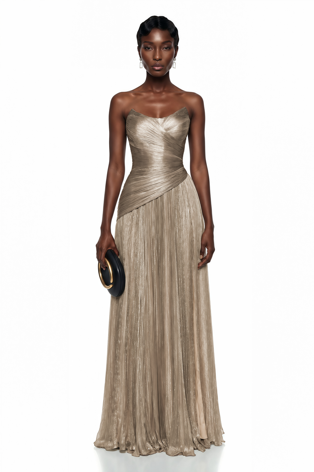 Jacinthe Beige Off Shoulder Pleated Maxi Dress