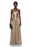 Jacinthe Beige Off Shoulder Pleated Maxi Dress