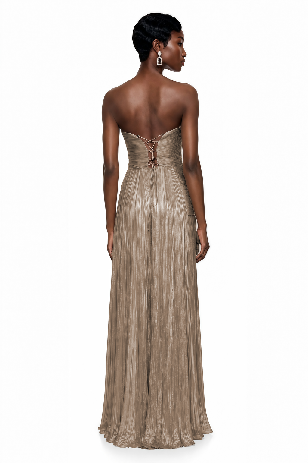 Jacinthe Beige Off Shoulder Pleated Maxi Dress