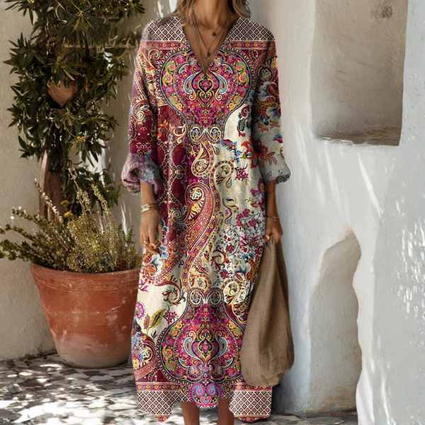 Nora Urban Bohemian Dress - Art Meets Autumnal Elegance