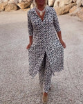 Sara | Bohemian Geometric Print Tunic and Wide-Leg Pants Set